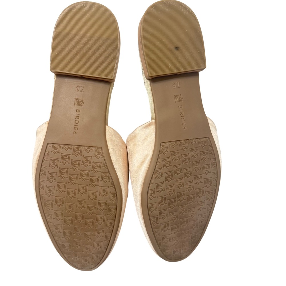 Birdies The Songbird Pom Pom‎ Satin Mules Womens 7.5 Gold Pointed Toe Slipper - Picture 13 of 13